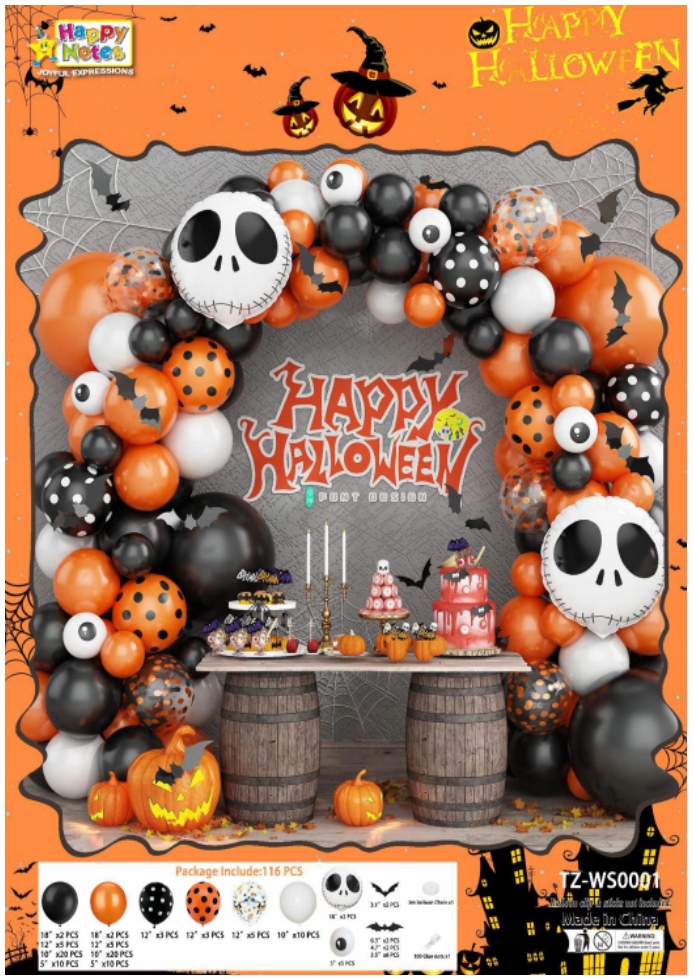 BALÓNY GARLAND SÚPRAVA HALLOWEENSKÝCH BALÓNOV OZDOBENIE NETOPIERA ČIERNY DUCHA